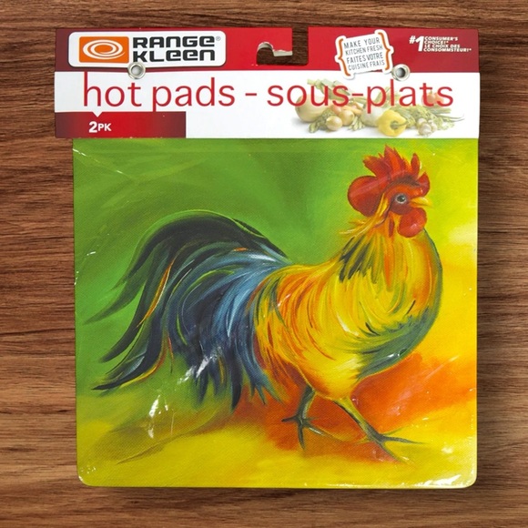 Rooster Hot Pad Trivets Range Kleen Vibrant Colorful Rooster Doodledoo Set 0f 2 - Picture 2 of 13